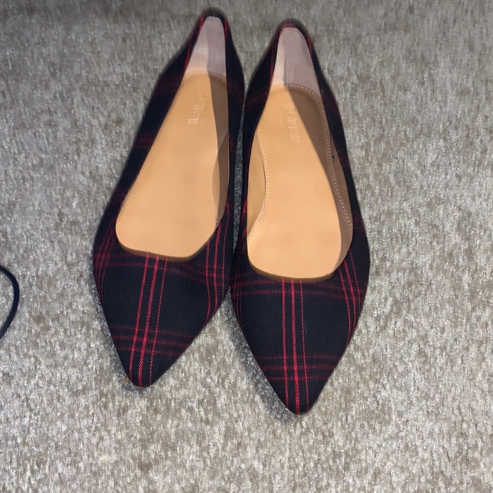 Crew Amelia Black Red Plaid Pointed Toe Slip-On Ballet Flats